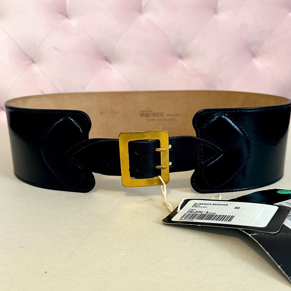 **Host Pick** Alexander McQueen Wide Black Leather Nero Belt Italy 80 NWT